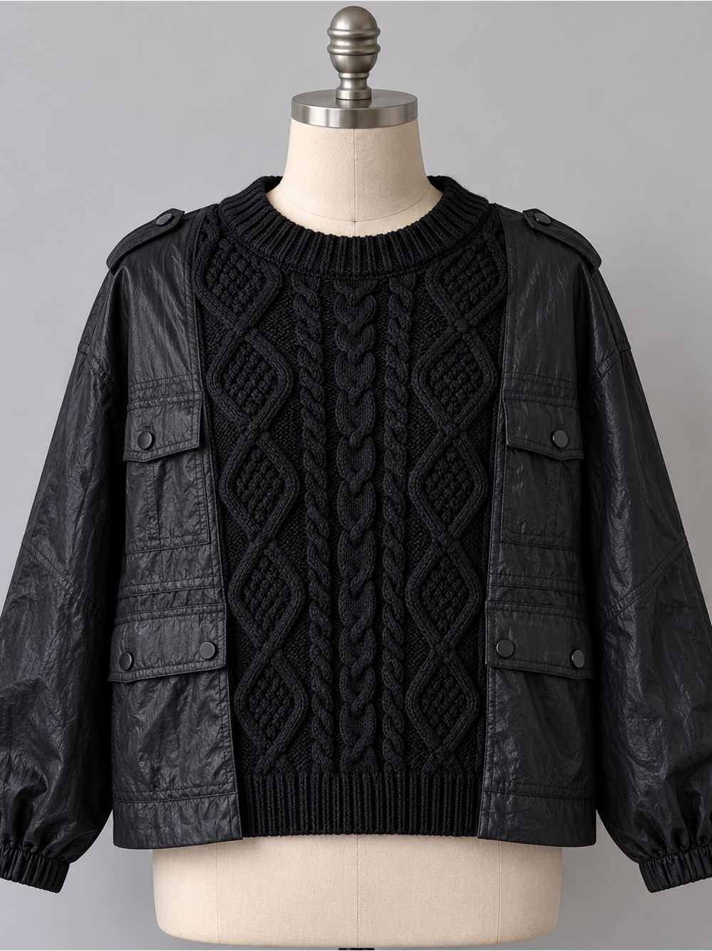 Black Cable Knit Sweater-Jacket
